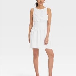 White Sleeveless linen Mini Dress